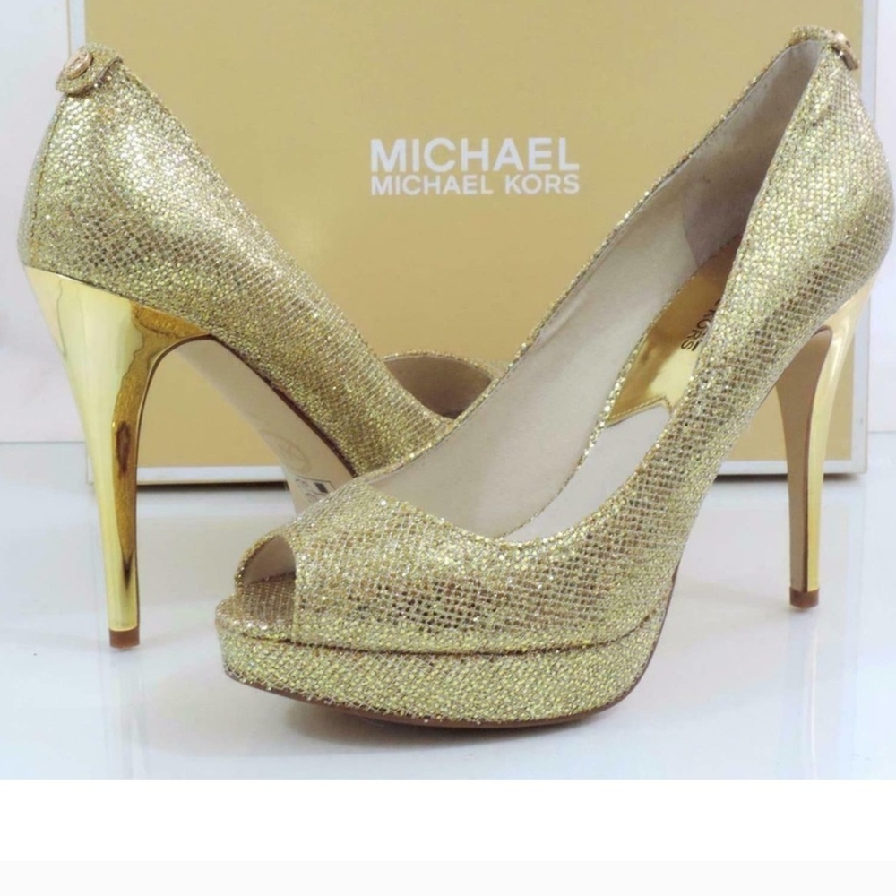 Michael Kors Glittering Gold Peep Toe Heels